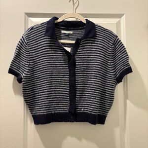 NTW American Eagle Outfitters Navy and White Striped Cropped Cardigan